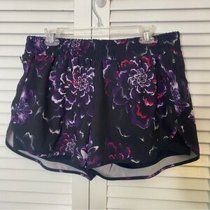 Avia | Black and Purple Floral Athletic Shorts | Size XL